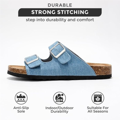 Adjustable Straps Leather Buckle Slides With Cork Footbed-My Soft Slipper