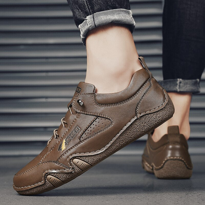 Men's Casual Lace-Up Leather Sneakers-My Soft Slipper
