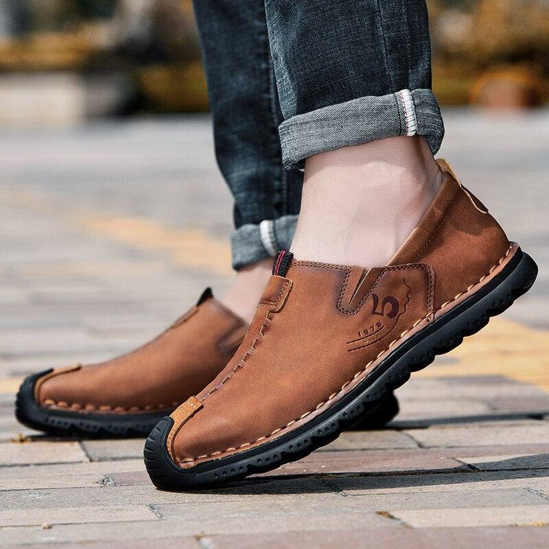 Men's Split Leather Slip On Loafers-My Soft Slipper