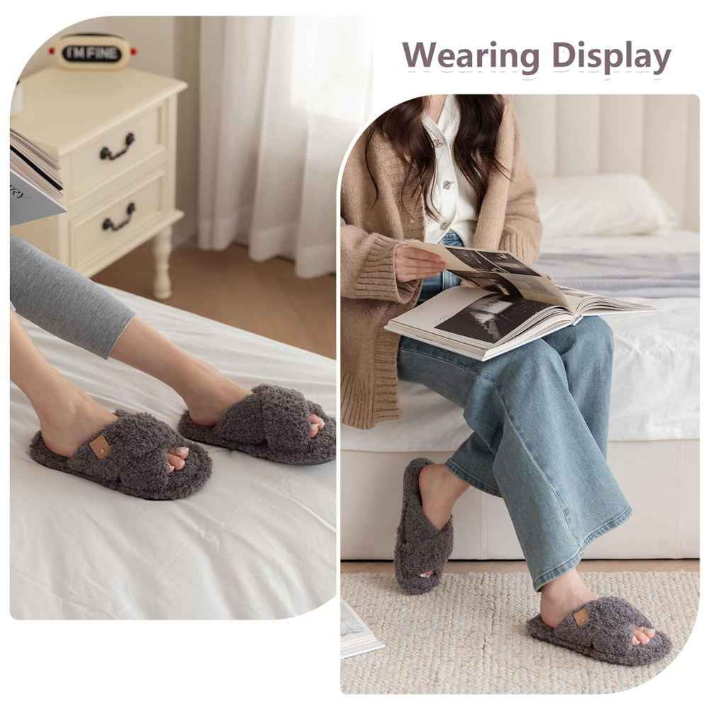 Fuzzy Faux Fur Slip Slippers For Women
