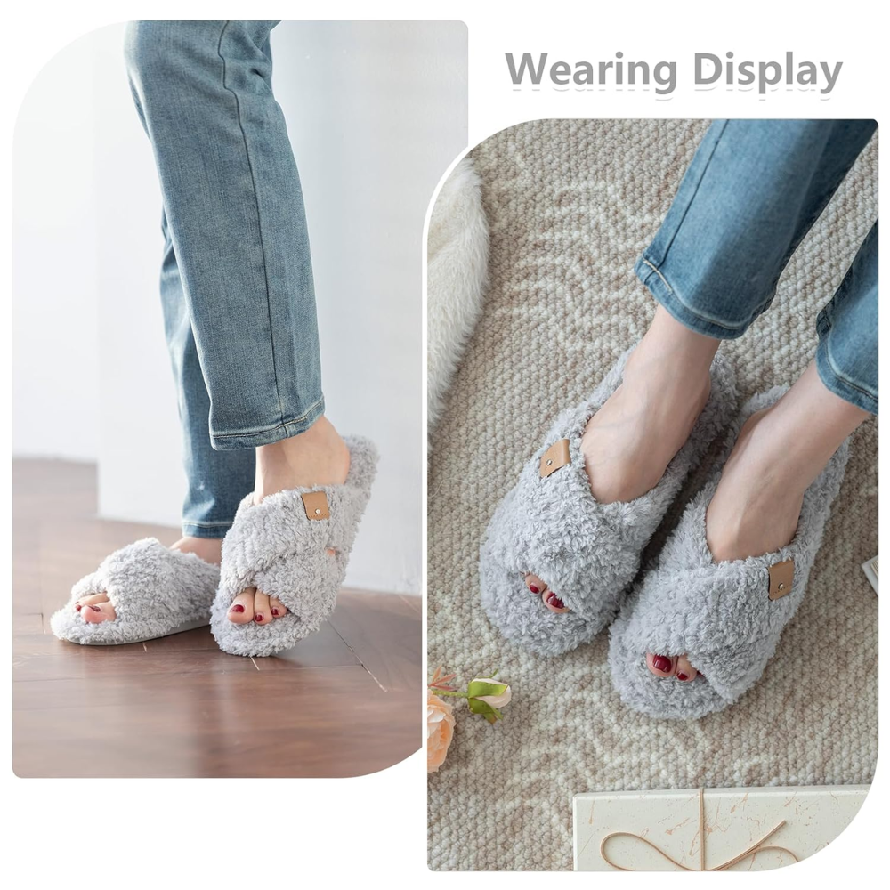Fuzzy Faux Fur Slip Slippers For Women