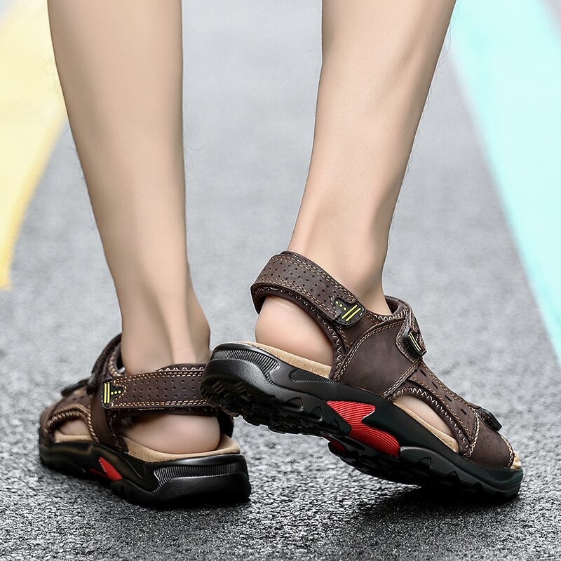 Casual Men Genuine Leather Soft Sandals-My Soft Slipper