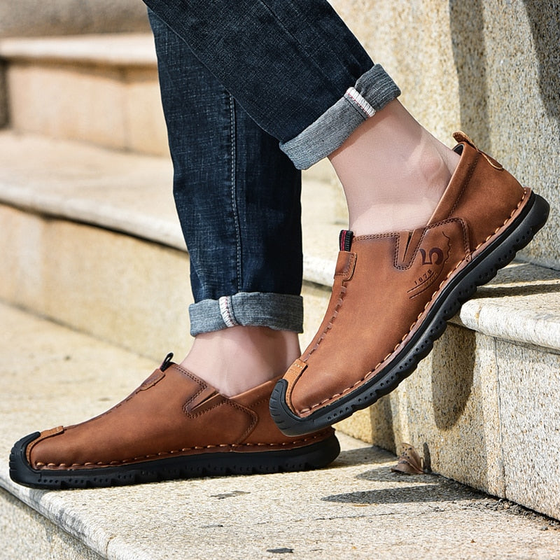 Men's Split Leather Slip On Loafers-My Soft Slipper