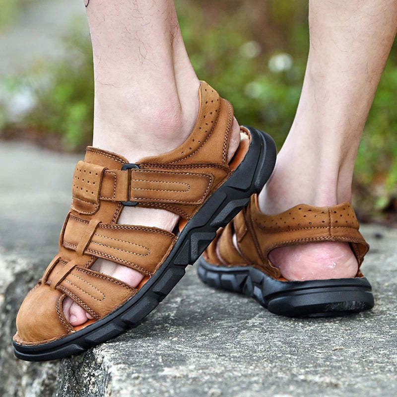 Genuine Lightweight Leather Men's Sandals-My Soft Slipper