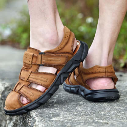 Genuine Lightweight Leather Men's Sandals-My Soft Slipper