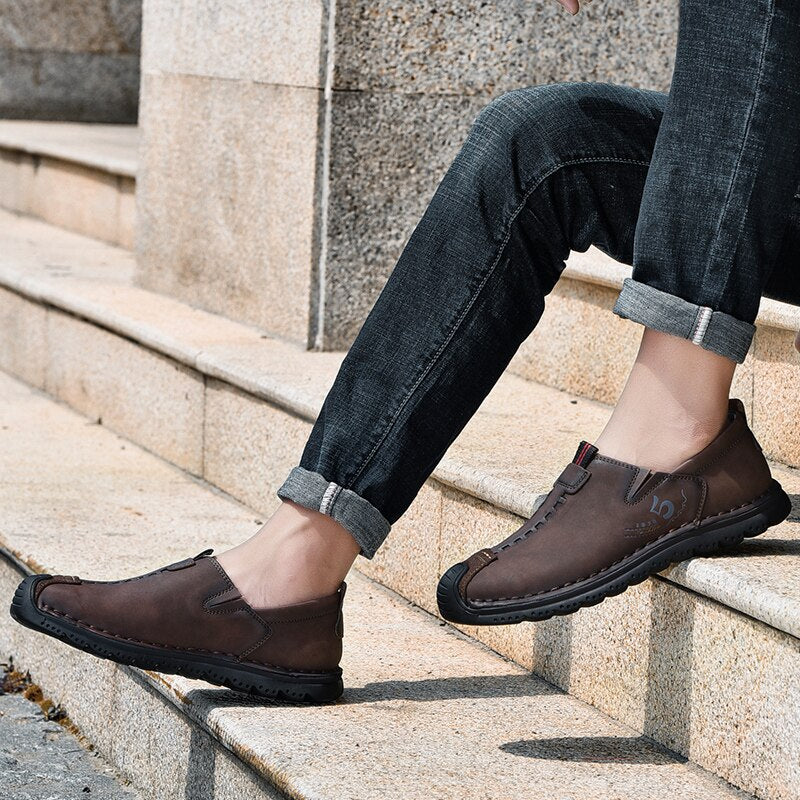 Men's Split Leather Slip On Loafers-My Soft Slipper