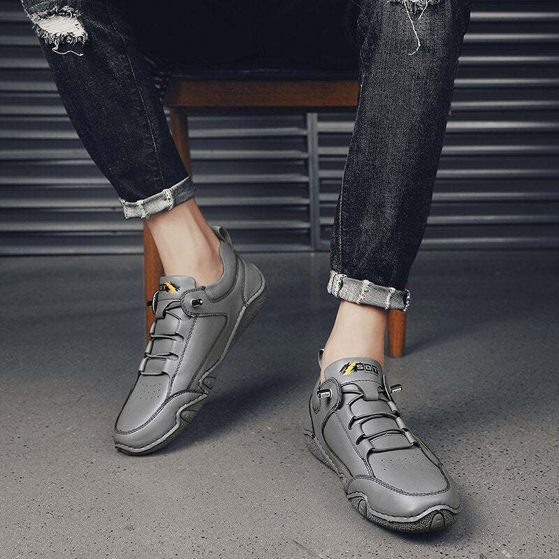 Men's Casual Lace-Up Leather Sneakers-My Soft Slipper