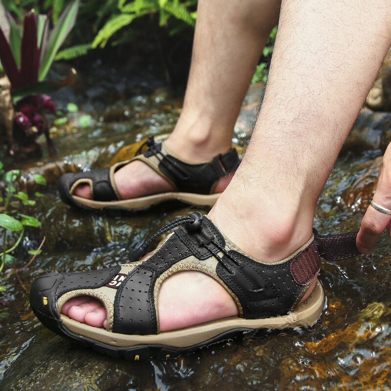 Genuine Leather Outdoor Men Beach Sandals-My Soft Slipper