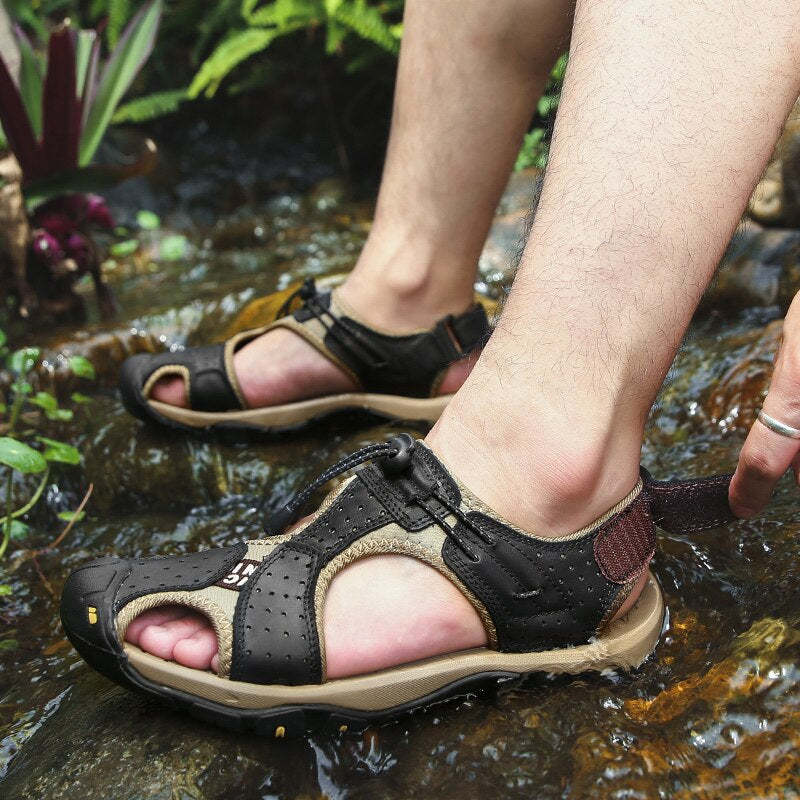 Genuine Leather Outdoor Men Beach Sandals-My Soft Slipper