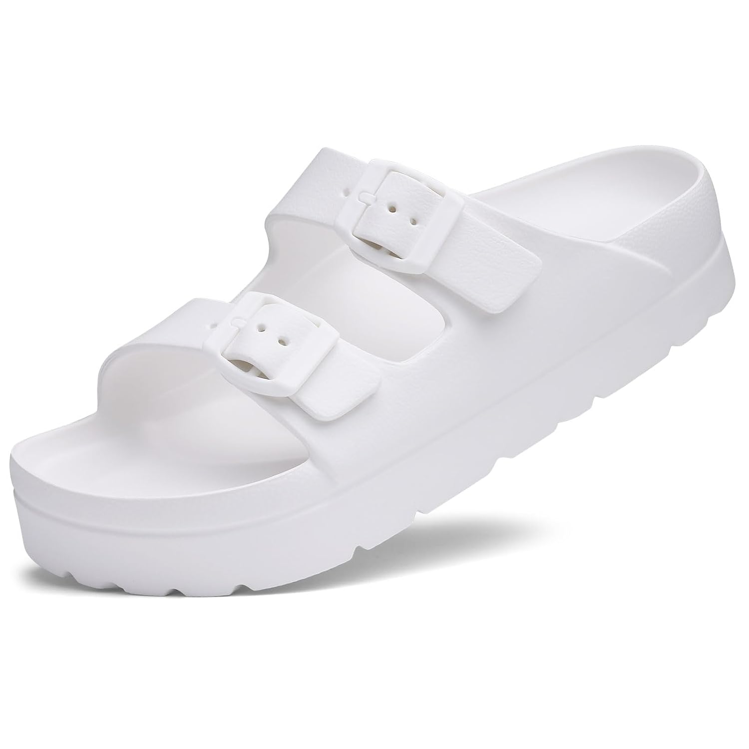 Lightweight Platform Slip On Sandals With Double Buckle Design For Women