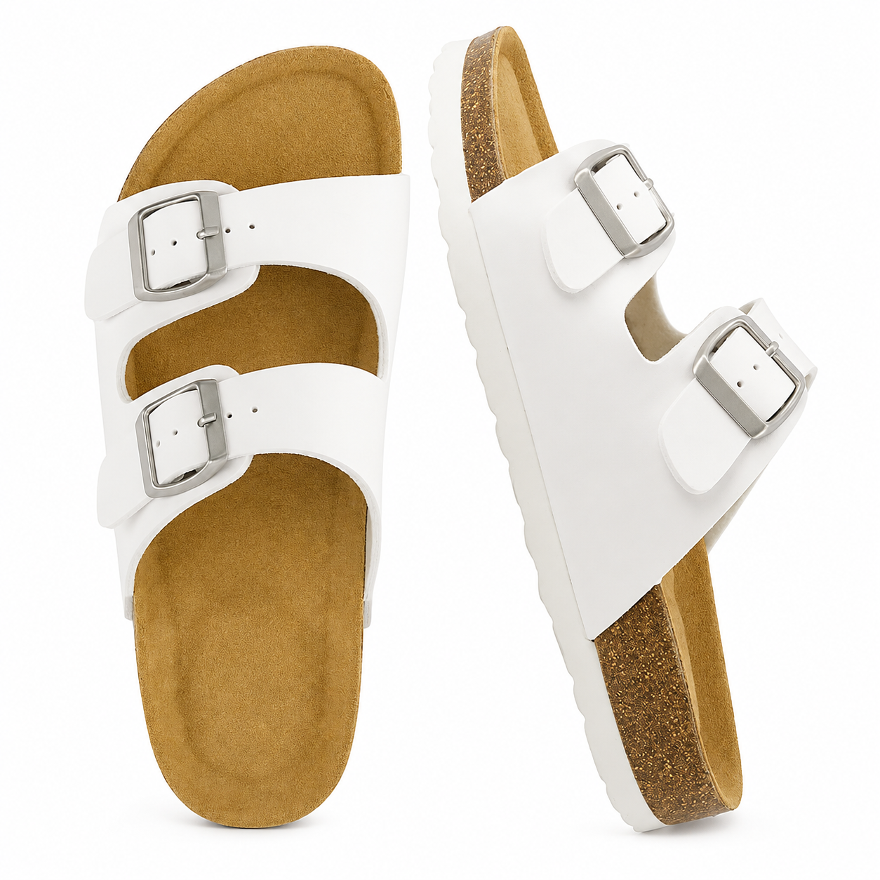 Double Buckle Cork Footbed Sandals With Arch Support For Women