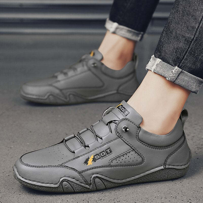 Men's Casual Lace-Up Leather Sneakers-My Soft Slipper