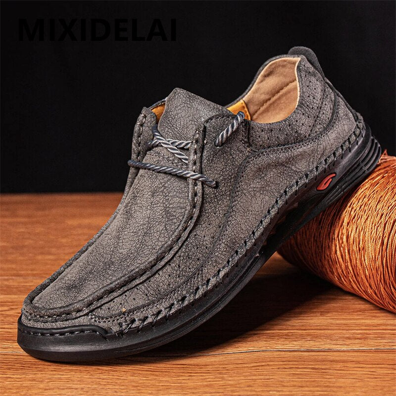 Handmade Men's Leather Casual Sneakers-My Soft Slipper