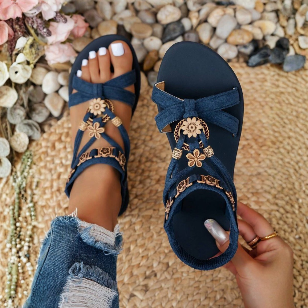 Bohemian Style Floral Flat Sandals For Women