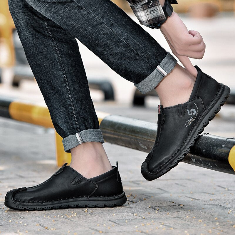 Men's Split Leather Slip On Loafers-My Soft Slipper
