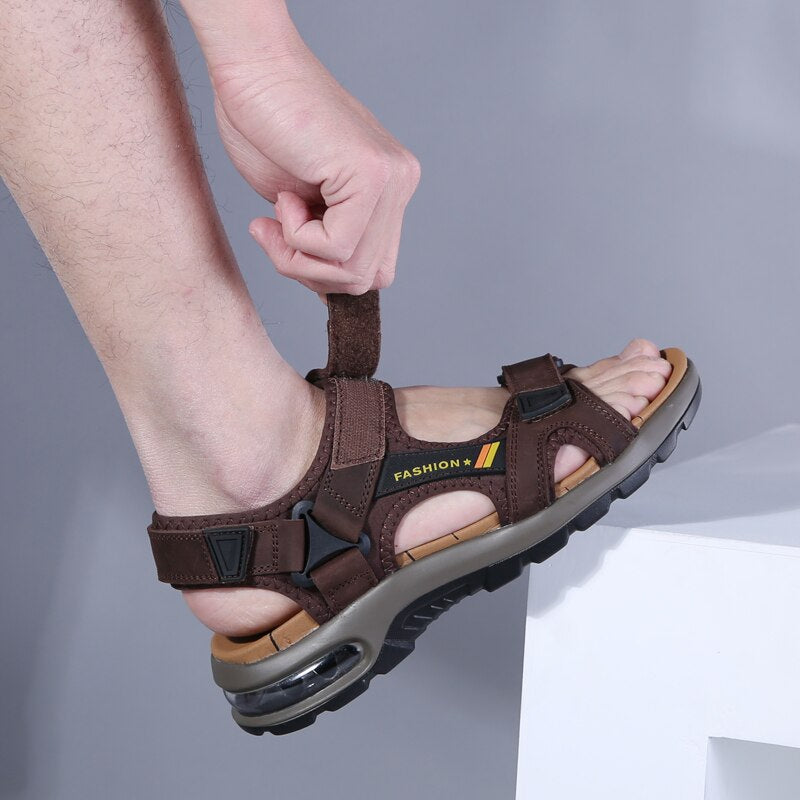 Genuine Leather Outdoor Men Roman Sandals-My Soft Slipper