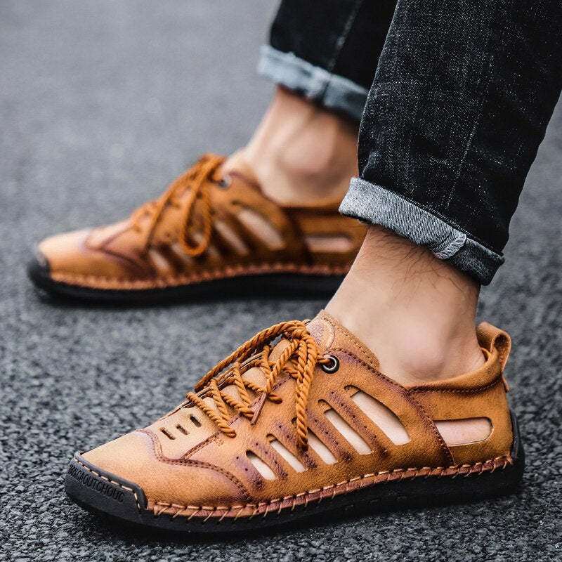 Handmade Men Leather Beach Sandals-My Soft Slipper
