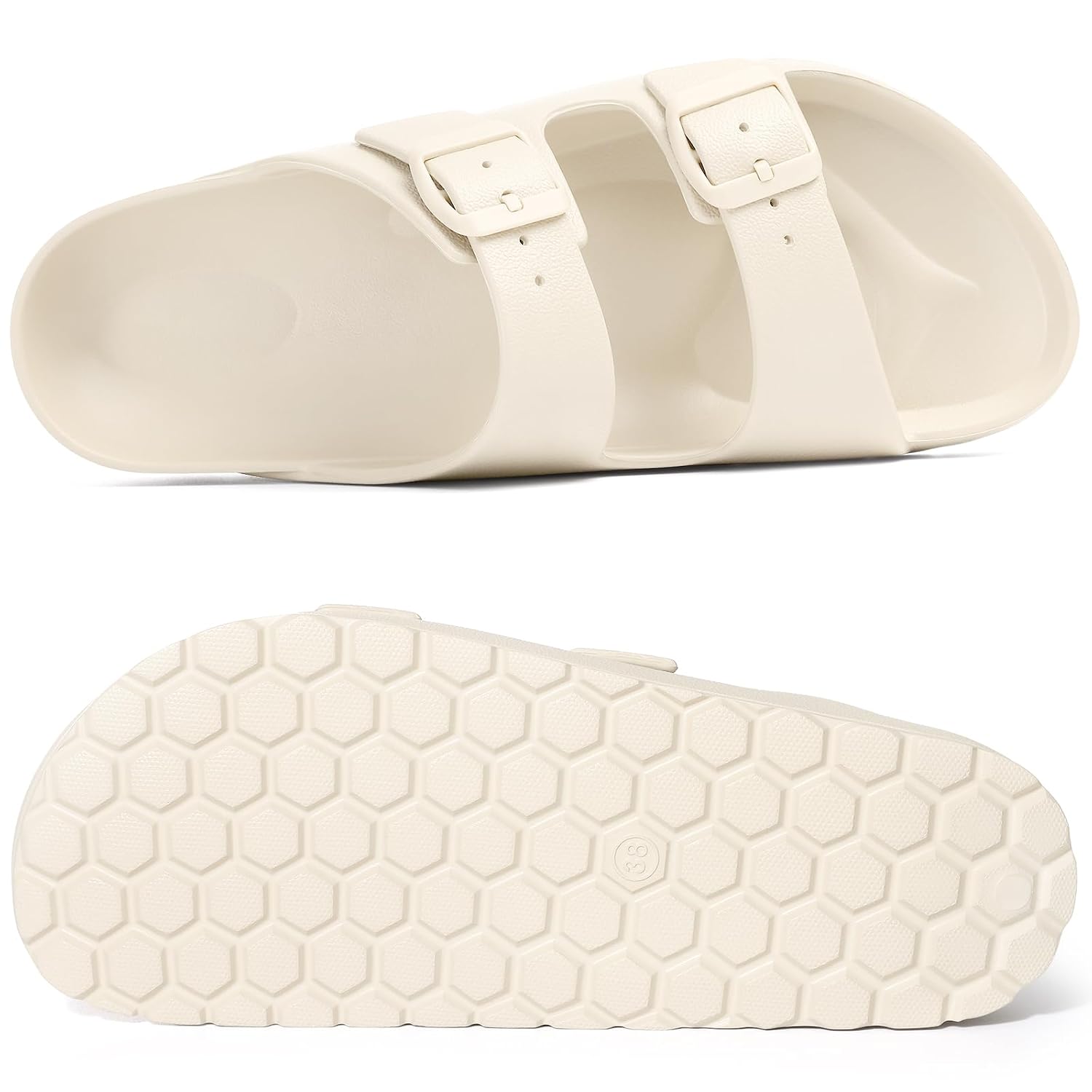 Lightweight Slip On Slide Waterproof Sandals With Adjustable Double Buckle For Women