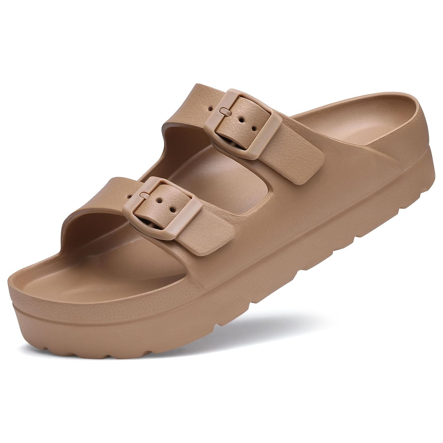 Lightweight Platform Slip On Sandals With Double Buckle Design For Women
