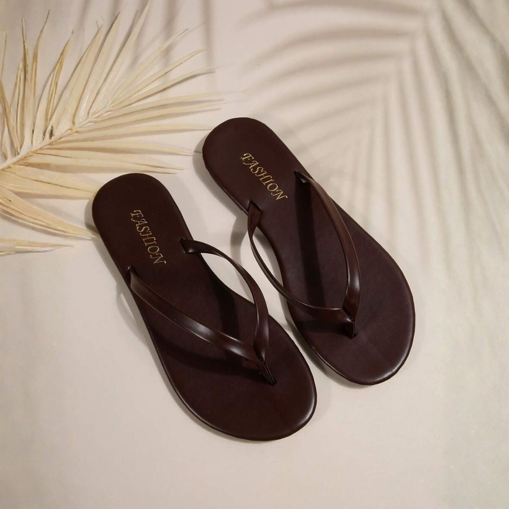 Solid Colored Casual Flat Flip Flop Sandals For Women