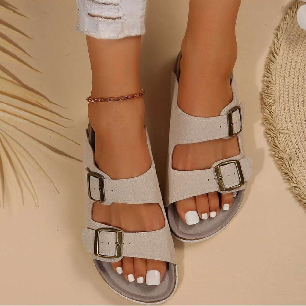 Adjustable Double Buckle Slip On Sandals For Women