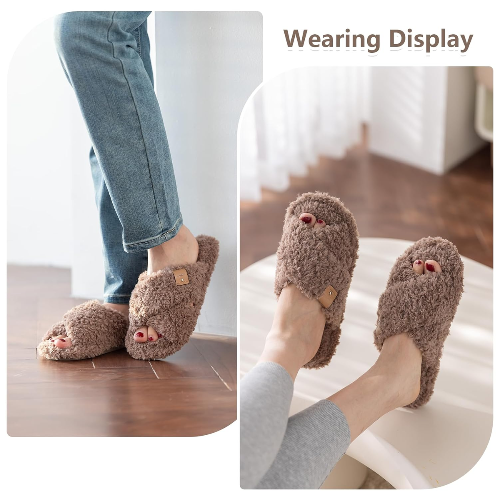 Fuzzy Faux Fur Slip Slippers For Women
