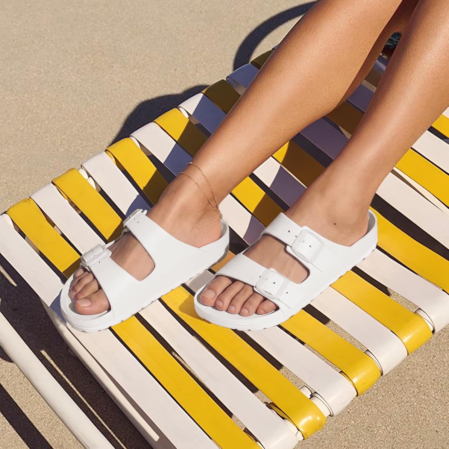 Lightweight Slip On Slide Waterproof Sandals With Adjustable Double Buckle For Women