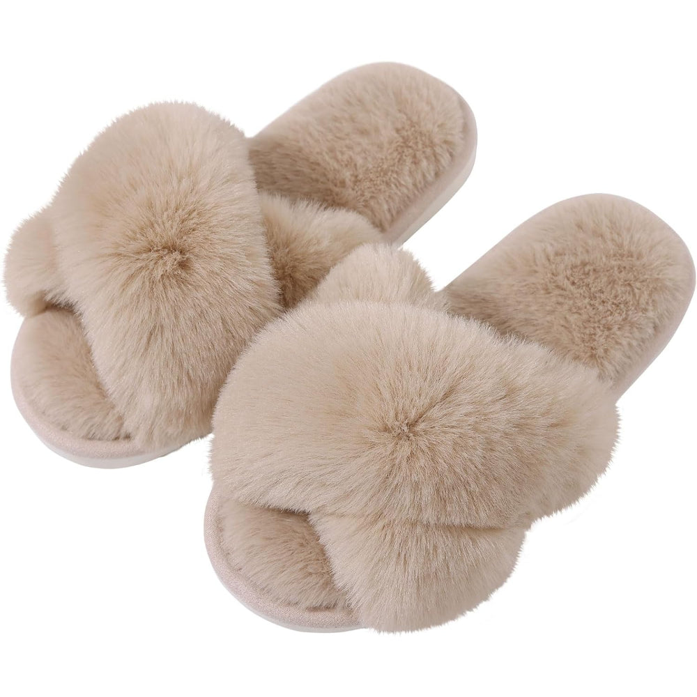 Cozy And Supportive Fuzzy Cross Band House Slippers-My Soft Slipper