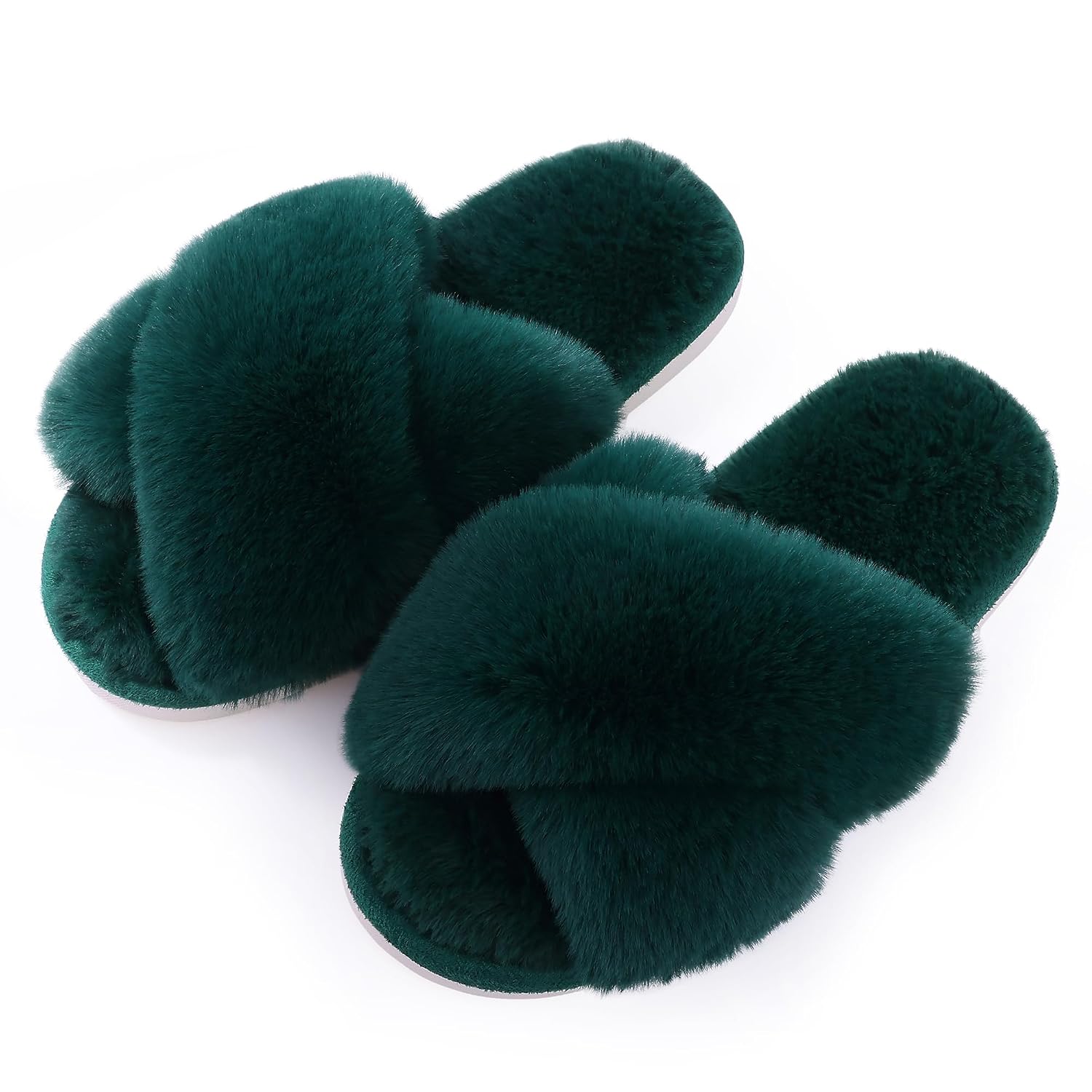 Memory Foam Fuzzy Faux Fur House Slippers For Women