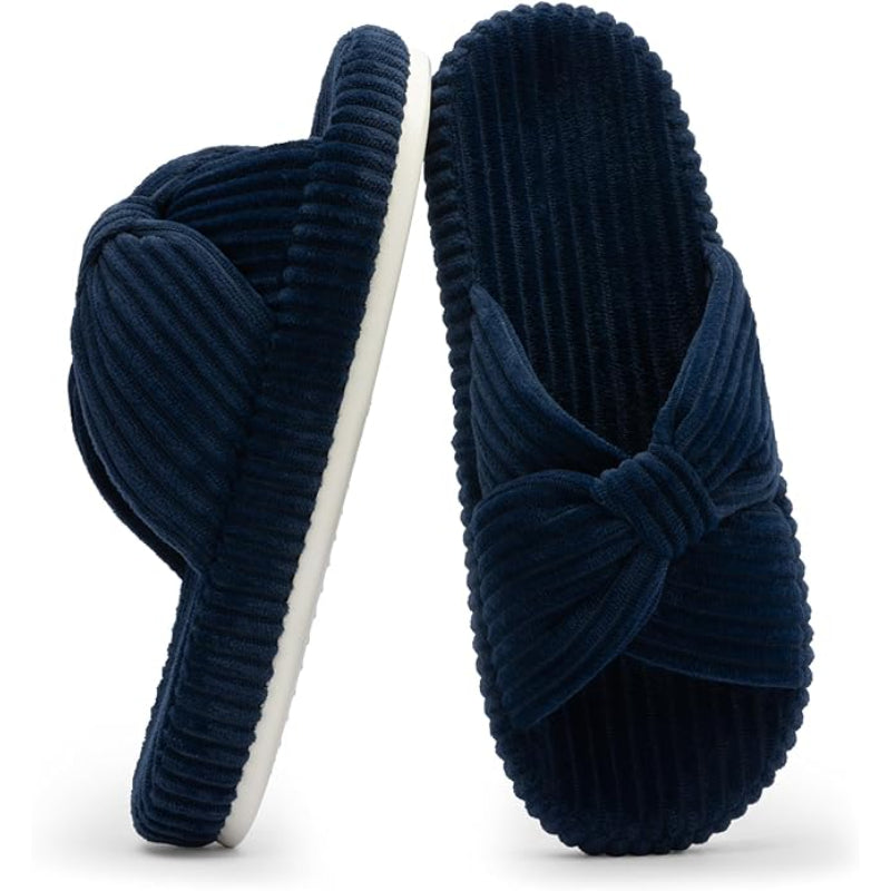 Textured Corduroy Slide Slippers With Cushioned Support-My Soft Slipper