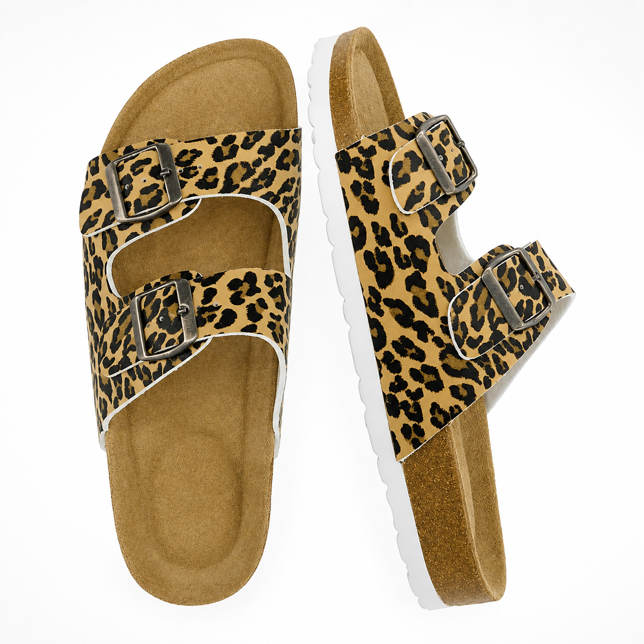Double Buckle Cork Footbed Sandals With Arch Support For Women