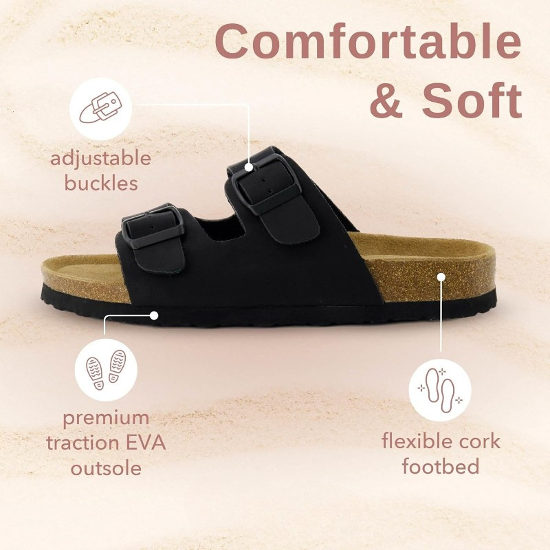 Cork Footbed Adjustable Double-Strap Sandals With EVA Sole-My Soft Slipper