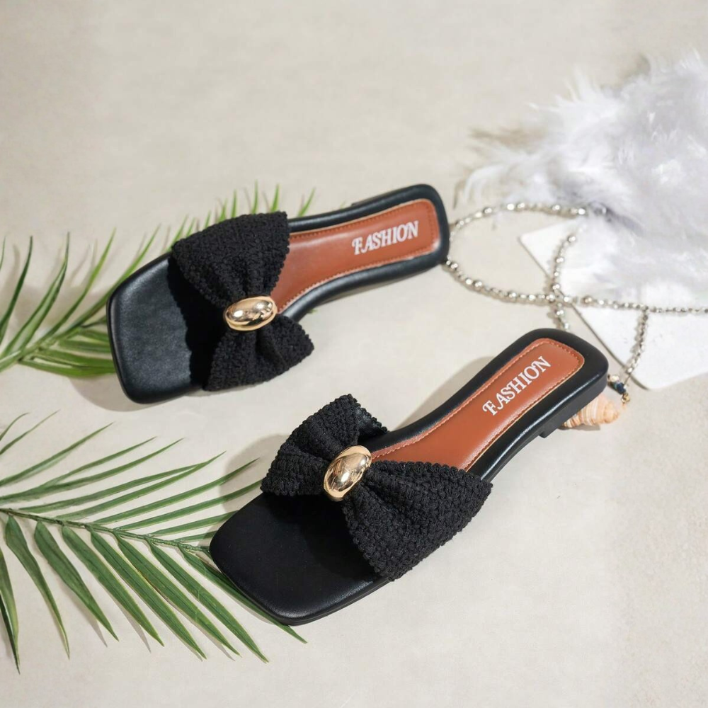 Bow Decor Square Comfy Flat Sandals For Women