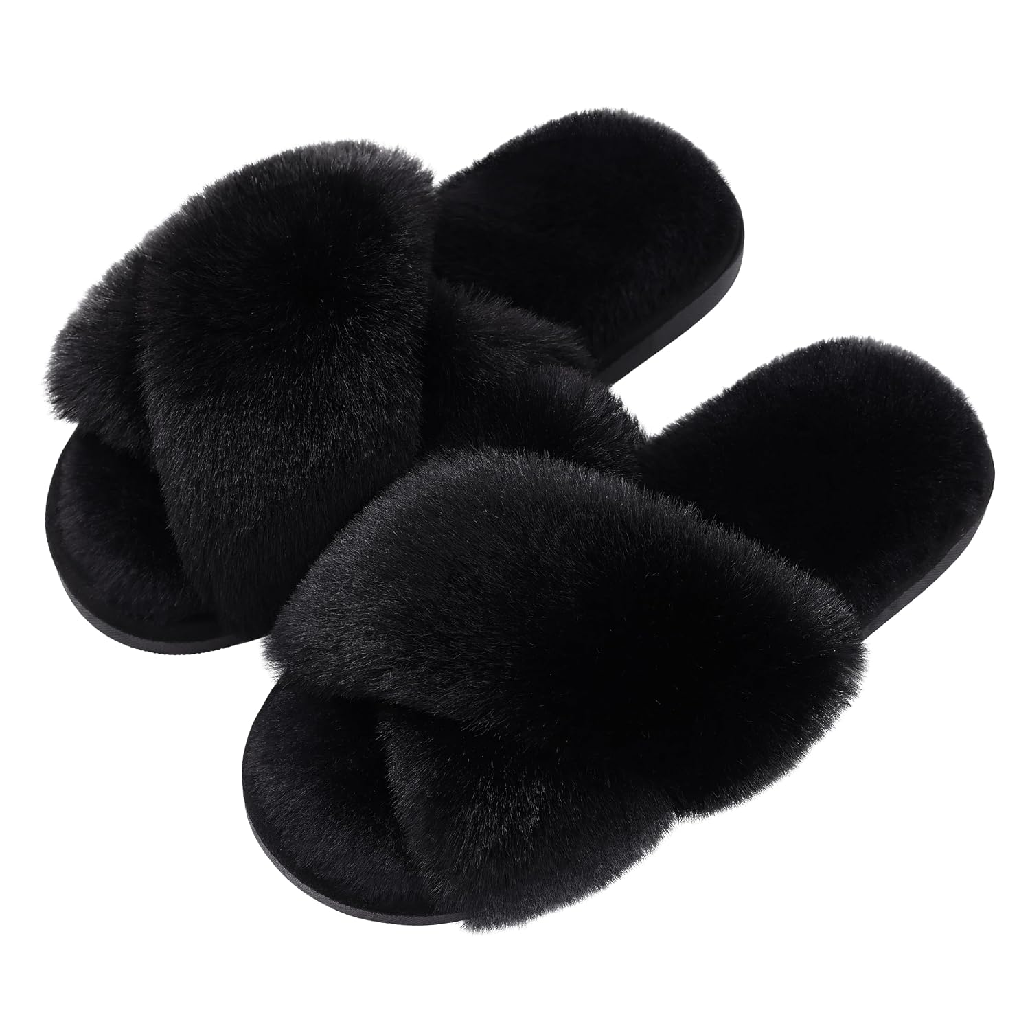 Memory Foam Fuzzy Faux Fur House Slippers For Women