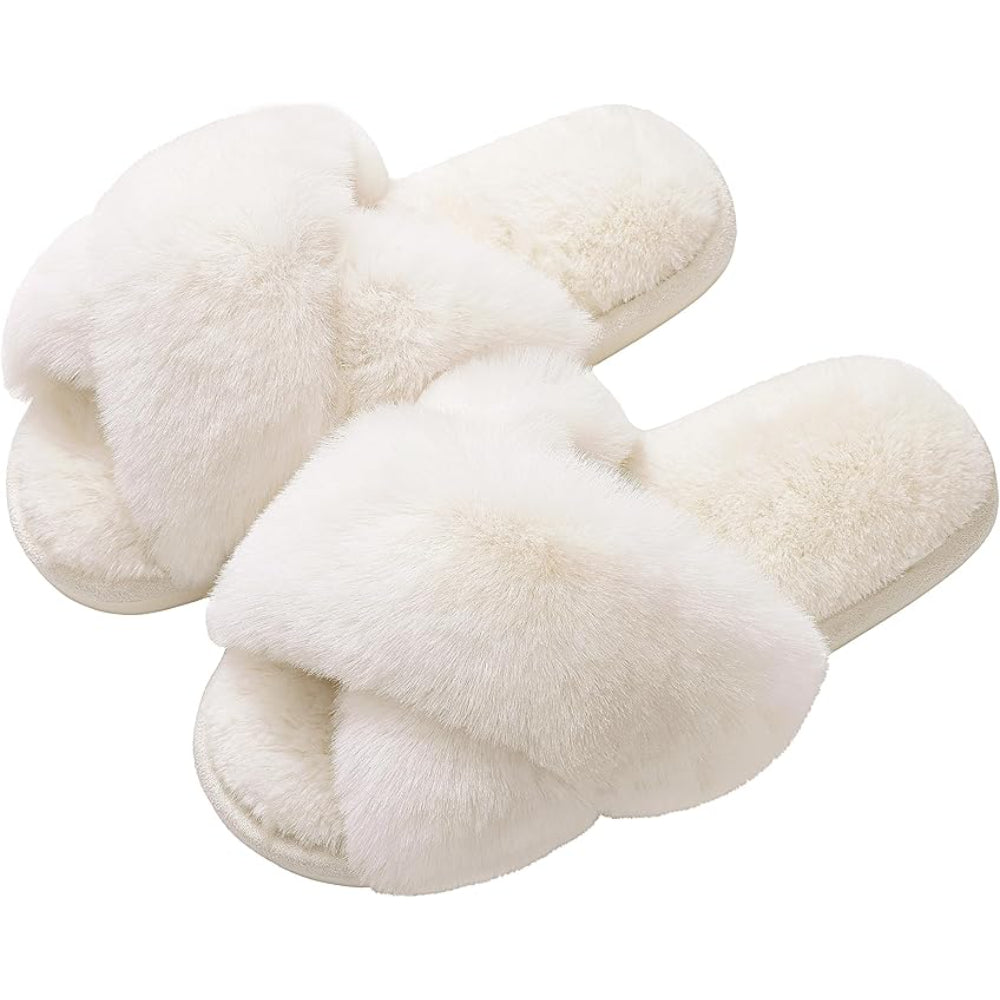 Cozy And Supportive Fuzzy Cross Band House Slippers-My Soft Slipper