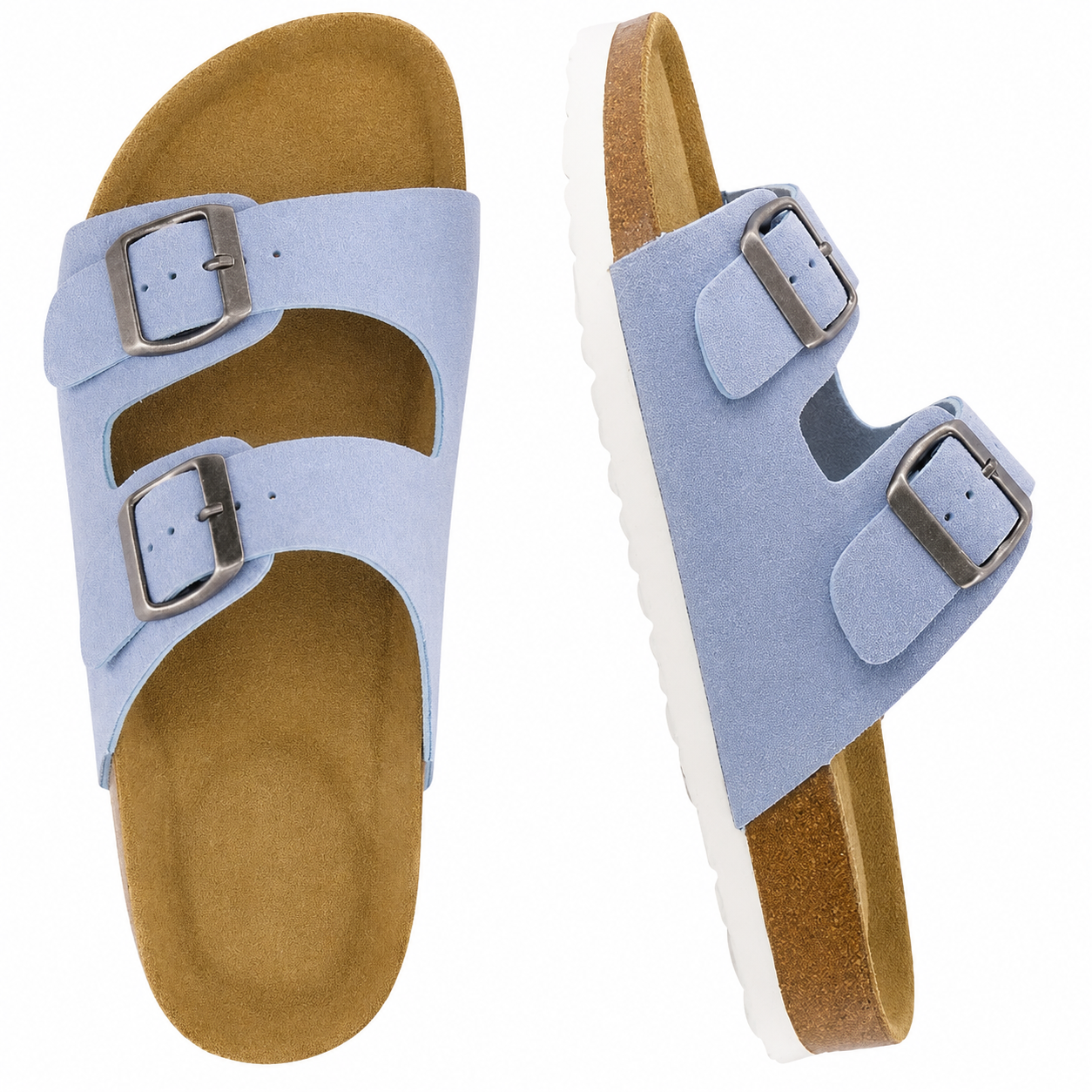 Double Buckle Cork Footbed Sandals With Arch Support For Women