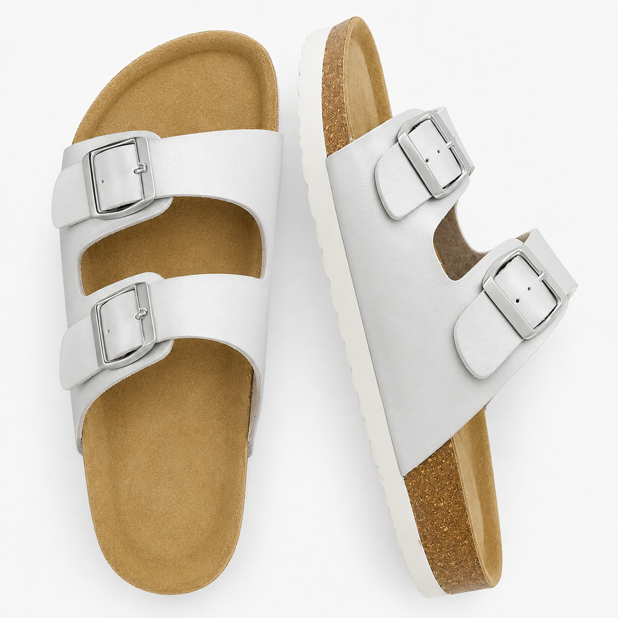 Double Buckle Cork Footbed Sandals With Arch Support For Women