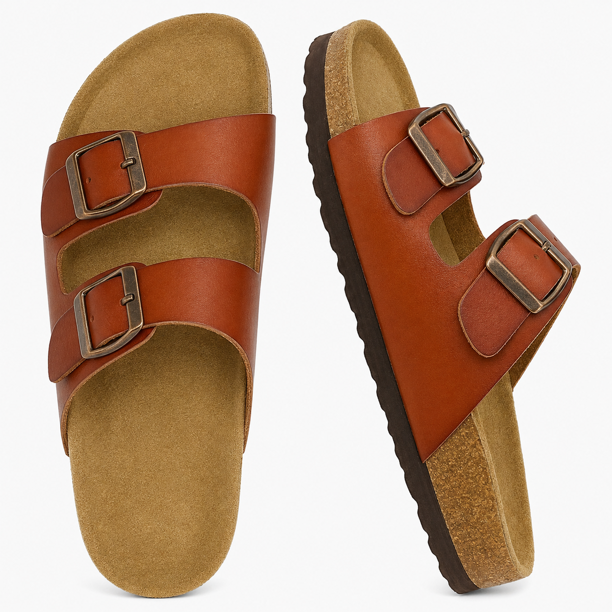 Double Buckle Cork Footbed Sandals With Arch Support For Women
