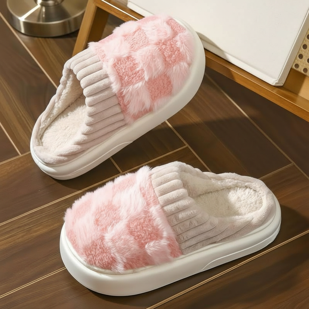 Unisex Fuzzy House Slippers With Sole