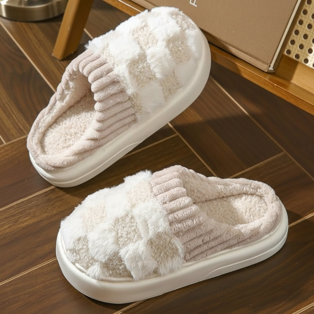 Unisex Fuzzy House Slippers With Sole
