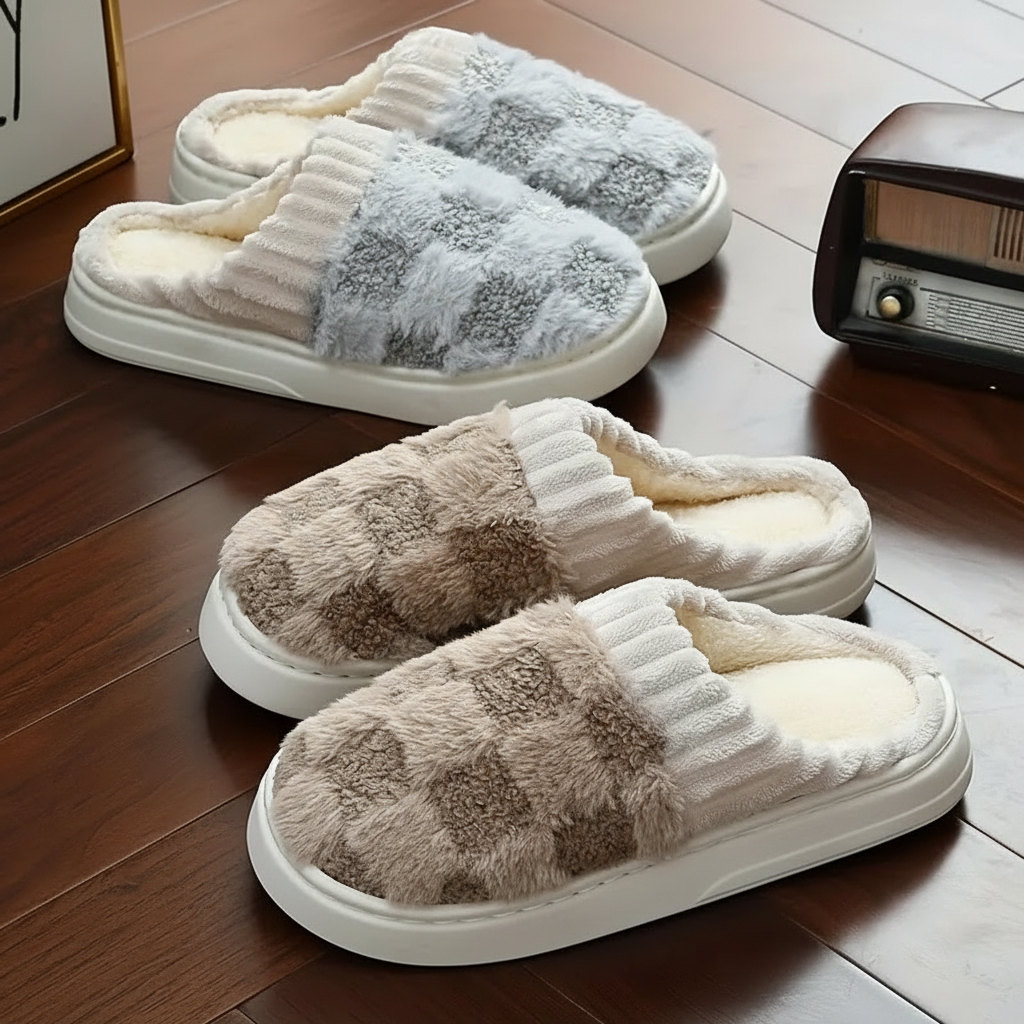 Unisex Fuzzy House Slippers With Sole
