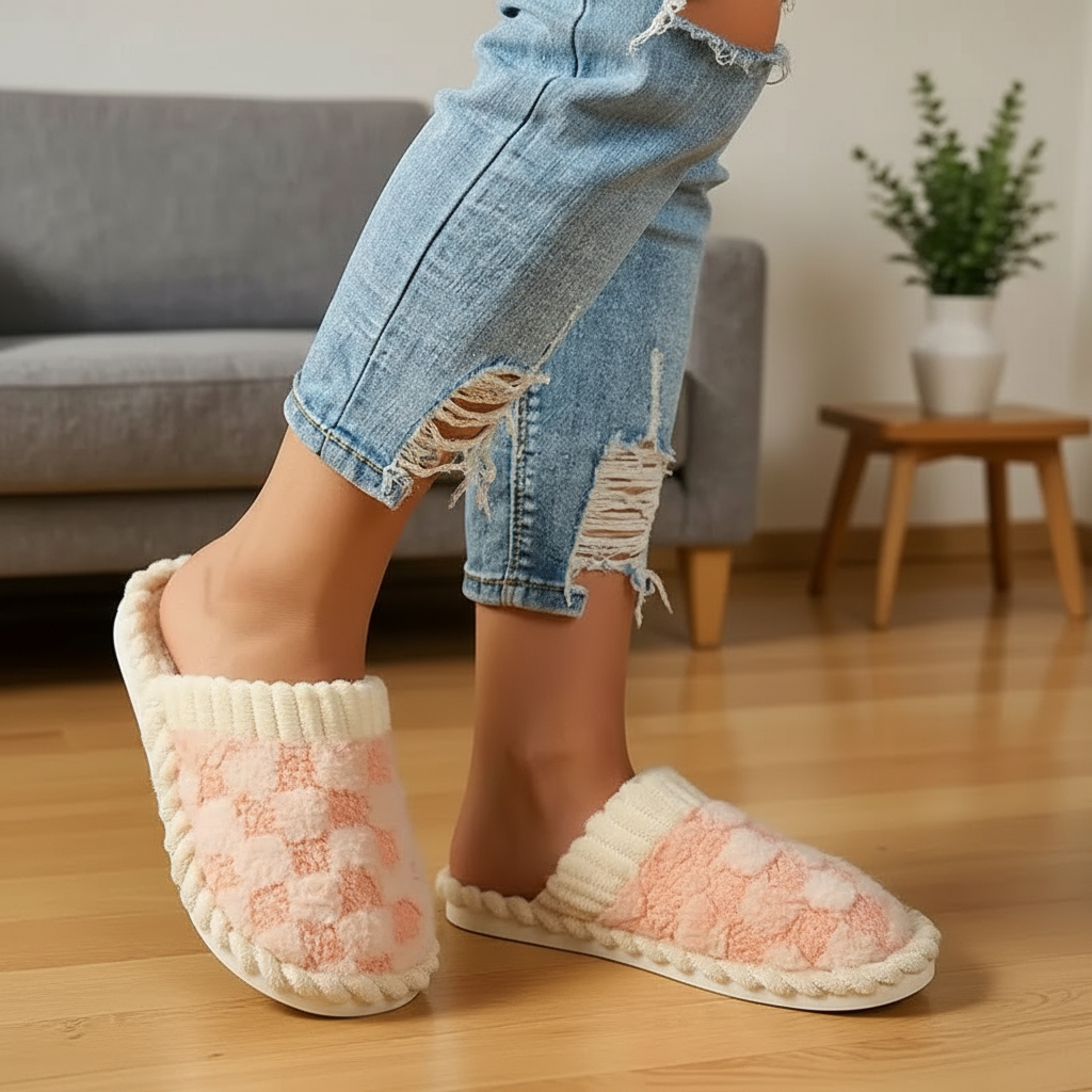 Unisex Fuzzy House Slippers With Sole