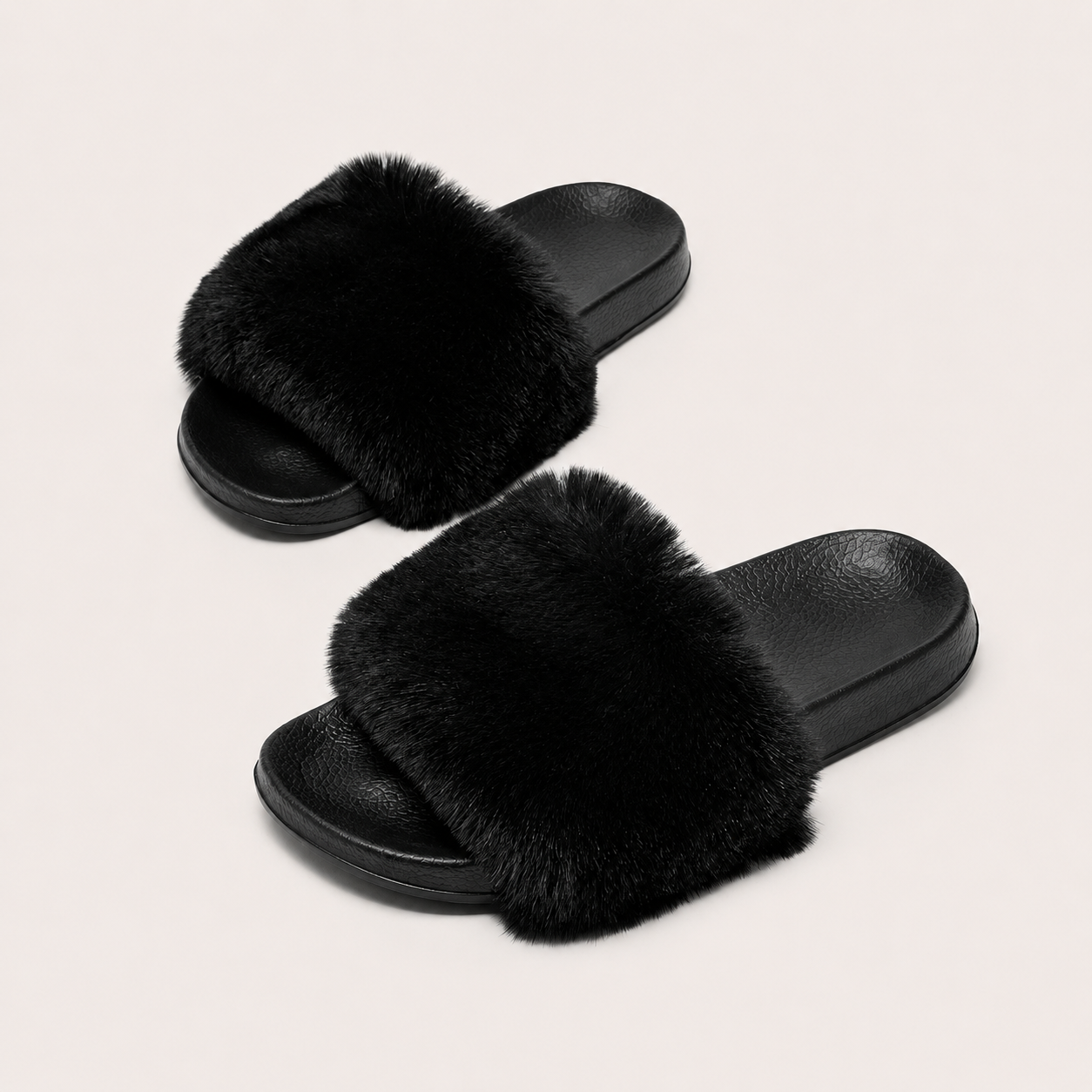 Faux Fur Platform Slide Slippers For Indoor Wear