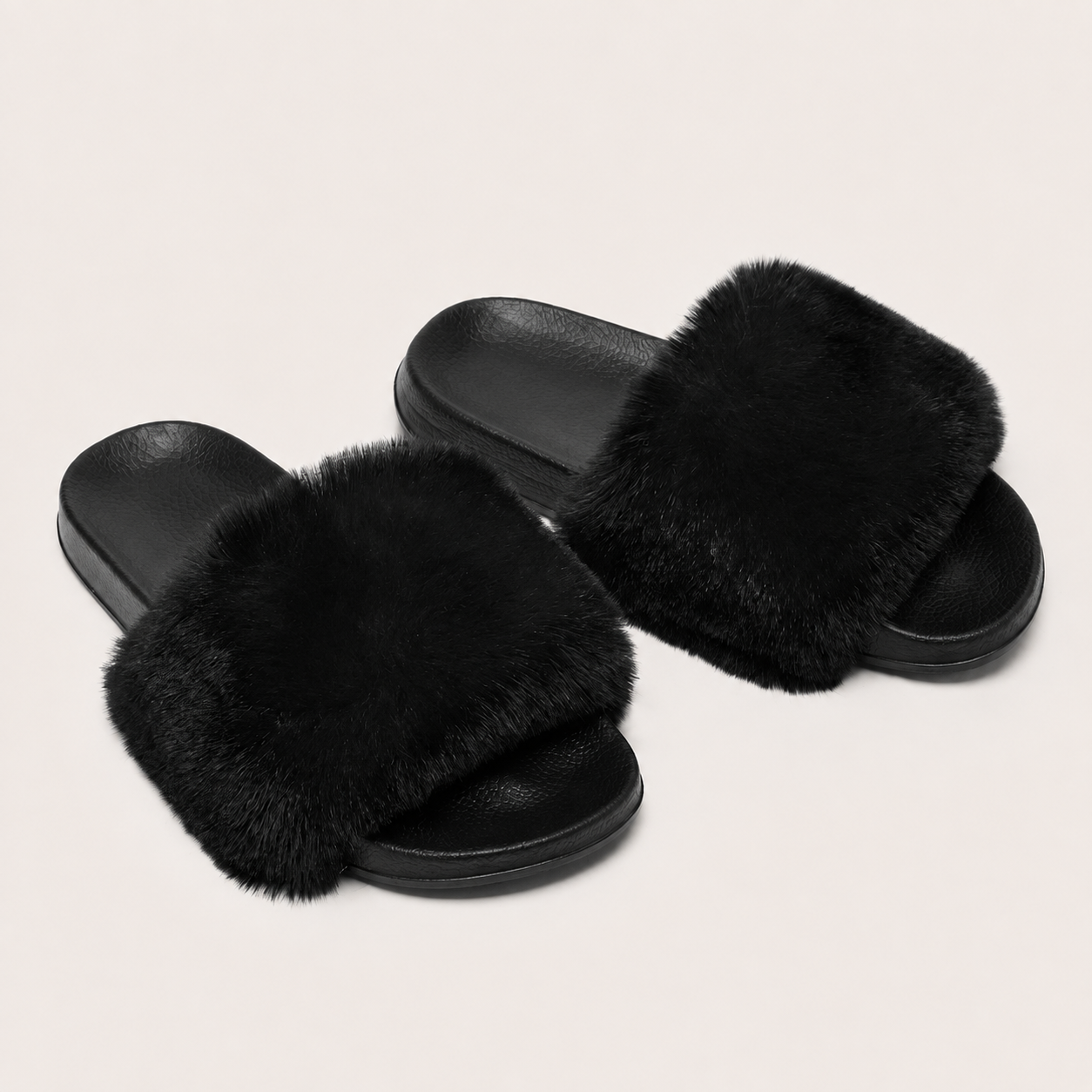 Faux Fur Platform Slide Slippers For Indoor Wear