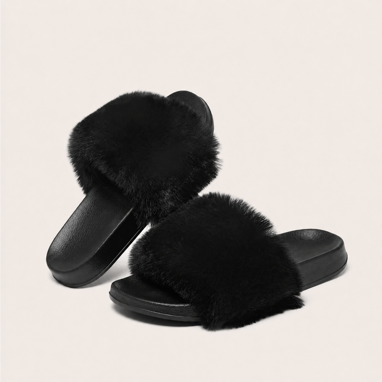Faux Fur Platform Slide Slippers For Indoor Wear