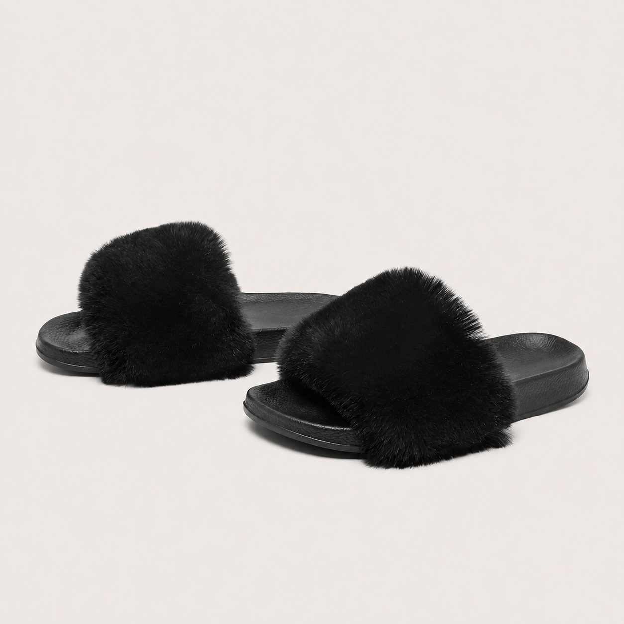 Faux Fur Platform Slide Slippers For Indoor Wear