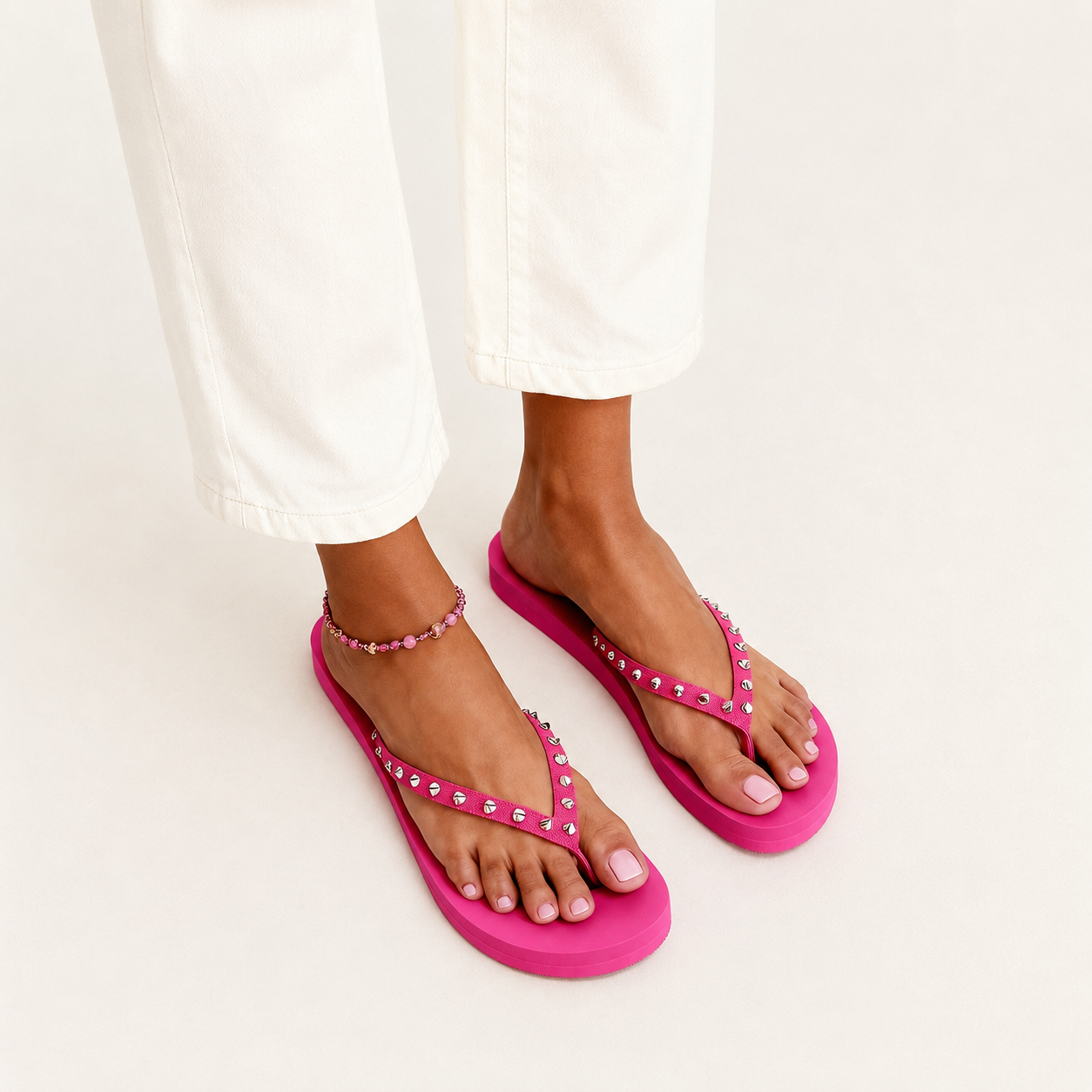 Casual Summer Spiked Decor Flip Flops For Women