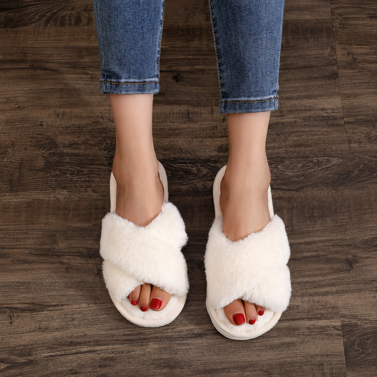 Criss Cross With Fluffy Indoor Comfy Slippers
