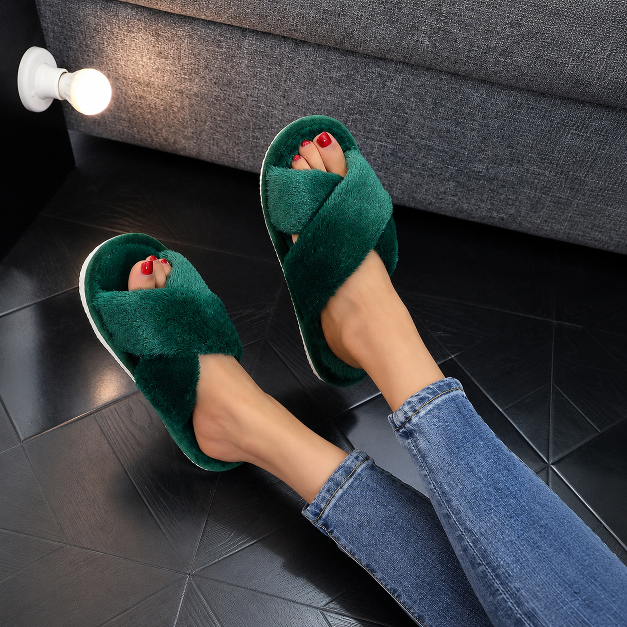 Criss Cross With Fluffy Indoor Comfy Slippers