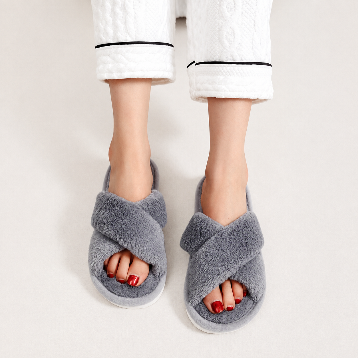 Criss Cross With Fluffy Indoor Comfy Slippers